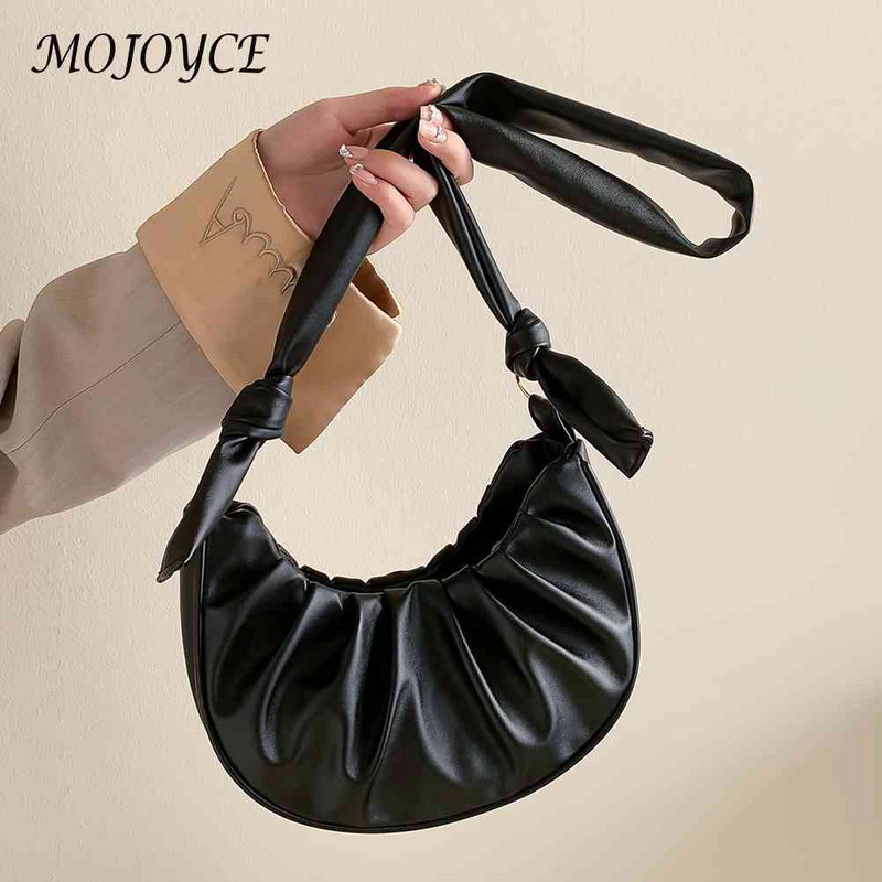 Peen naiste õlakott, ühevärviline kaenlaaluse disainiga PU-nahast kaenlaalused kotid vaba aja naistele poolkuu igapäevased pelmeenikotid