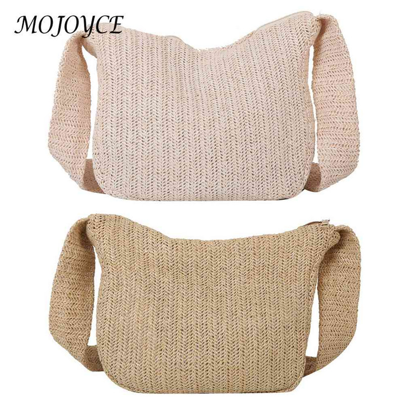 Käsitsi valmistatud kootud kandekott Naistele ühevärvilise õlgkott vabaaja naiste käekott Suure mahutavusega lapiline tõmblukk Naiste reisiõlakott