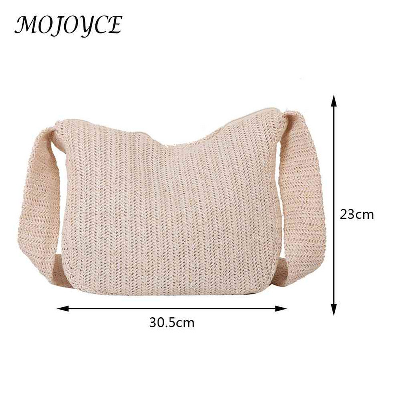 Käsitsi valmistatud kootud kandekott Naistele ühevärvilise õlgkott vabaaja naiste käekott Suure mahutavusega lapiline tõmblukk Naiste reisiõlakott