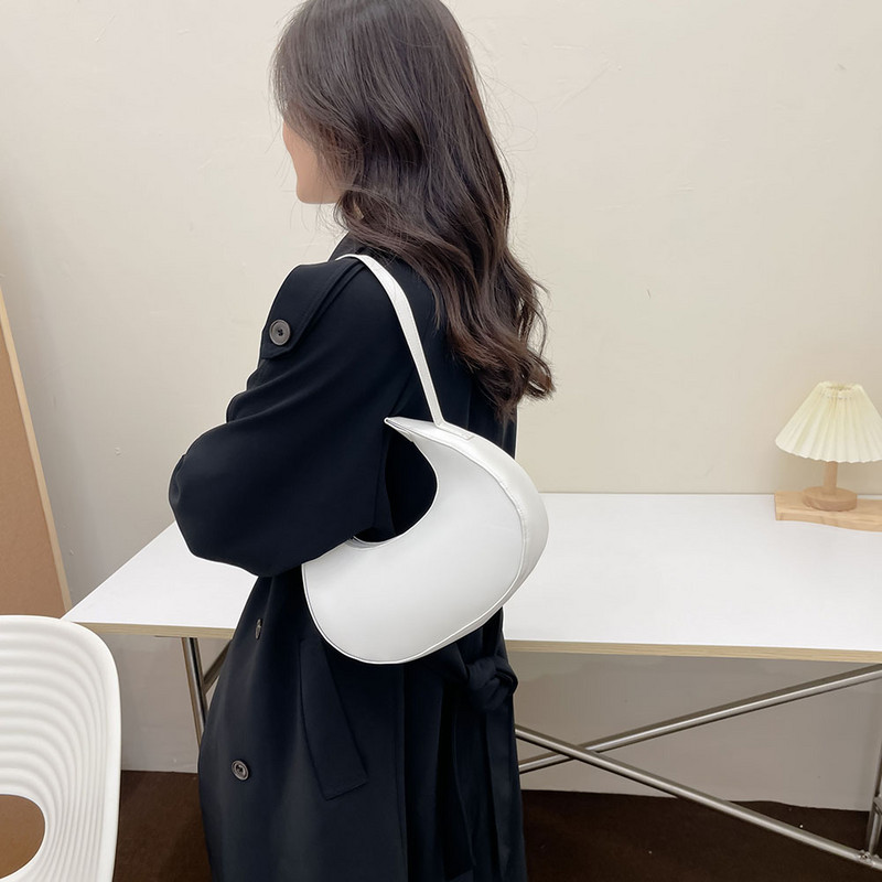 Genți de mână pentru femei de modă, de culoare solidă, geantă simplă pentru subsuoară, pentru doamne, poșetă cu semicerc, poșetă pentru umăr, în formă de jumătate de lună, pentru călătorii zilnic