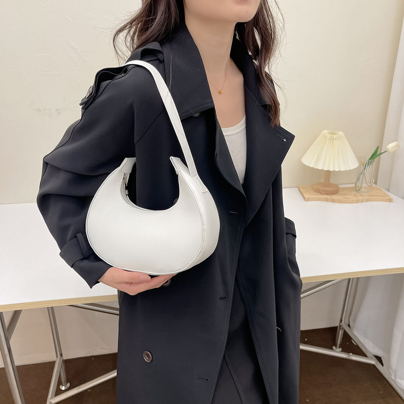 Genți de mână pentru femei de modă, de culoare solidă, geantă simplă pentru subsuoară, pentru doamne, poșetă cu semicerc, poșetă pentru umăr, în formă de jumătate de lună, pentru călătorii zilnic