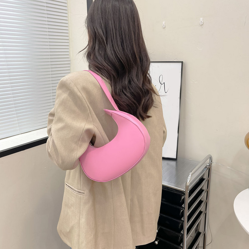 Genți de mână pentru femei de modă, de culoare solidă, geantă simplă pentru subsuoară, pentru doamne, poșetă cu semicerc, poșetă pentru umăr, în formă de jumătate de lună, pentru călătorii zilnic