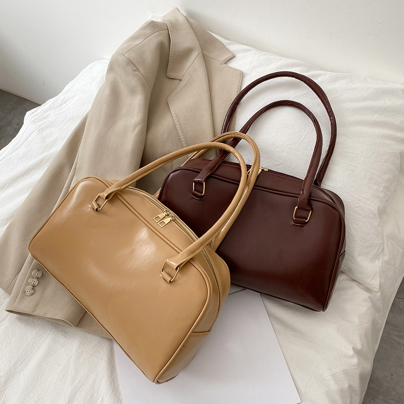 Retro Fashion PU Δερμάτινες τσάντες ώμου Γυναικείες τσάντες ώμου Casual μονόχρωμες τσάντες μεγάλης χωρητικότητας επάνω λαβής Γυναικείες τσάντες ώμου