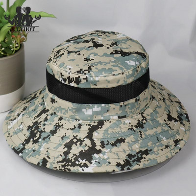 Taktinės kamufliažinės kibiro kepurės Vyrai Moterys Vasaros saulės nepraleidžiančios kvėpuojančios stovyklavietės, Žvejyba, Žygiai, Kariniai pratimai Kepuraitė