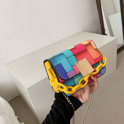 Női női táska szivárvány vastag Chian kis négyzet alakú táska új divat kauzális válltáska luxus kézitáska tervező