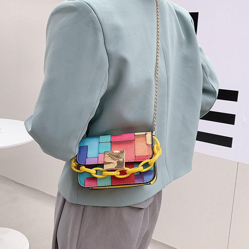 Női női táska szivárvány vastag Chian kis négyzet alakú táska új divat kauzális válltáska luxus kézitáska tervező