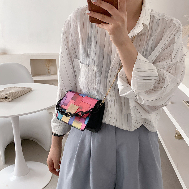 Női női táska szivárvány vastag Chian kis négyzet alakú táska új divat kauzális válltáska luxus kézitáska tervező