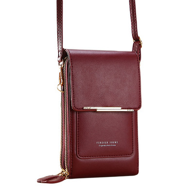 Дамски прозрачен портфейл за телефон със сензорен екран Ежедневна кожена малка чанта за през рамо Многофункционални портмонета и чанти през рамо