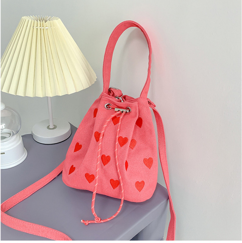 Γυναικείες τσάντες τσάντες με ροζ καρδιές με κουβά τσάντες μόδας αγάπη Γυναικεία τσάντα αγγελιοφόρου κορδόνι για γυναίκες για κορίτσια Μικρές τσάντες ώμου
