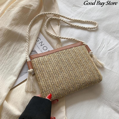 Női szalma kézitáskák Raffia Crossbody Pénztárcák Négyzetes pénztárca Női Beach Holiday Totes Crossbody táskák 2022 nyári tervezőtáska