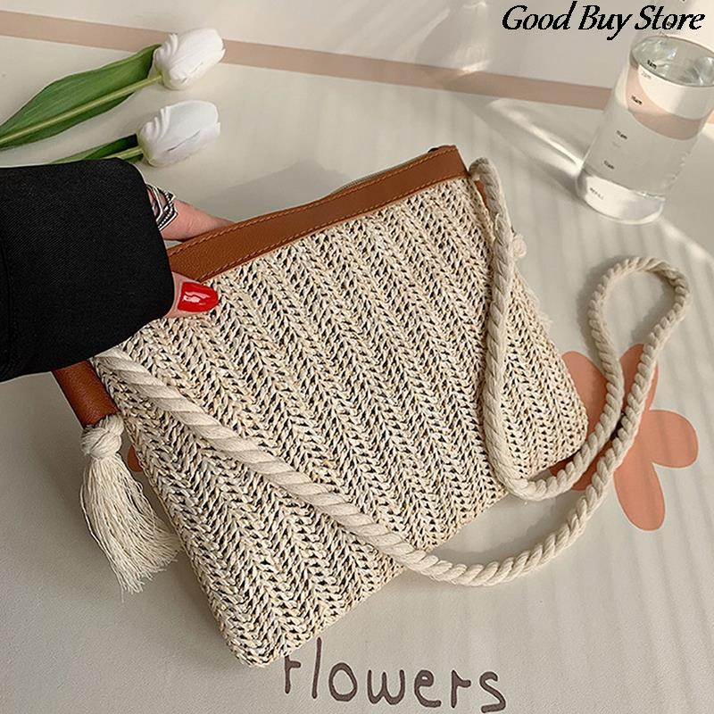 Női szalma kézitáskák Raffia Crossbody Pénztárcák Négyzetes pénztárca Női Beach Holiday Totes Crossbody táskák 2022 nyári tervezőtáska