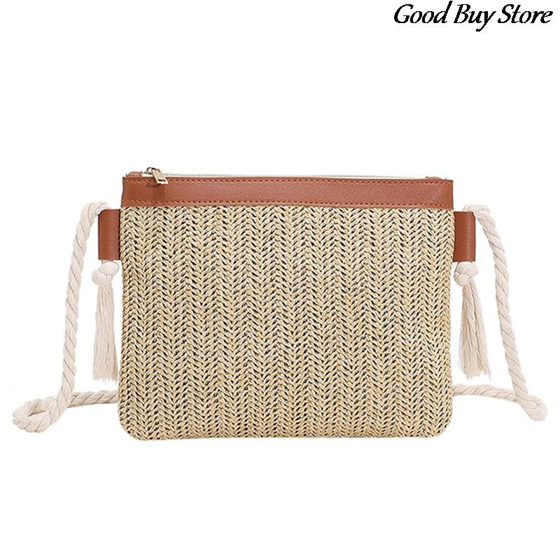 Női szalma kézitáskák Raffia Crossbody Pénztárcák Négyzetes pénztárca Női Beach Holiday Totes Crossbody táskák 2022 nyári tervezőtáska