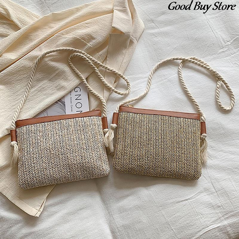 Női szalma kézitáskák Raffia Crossbody Pénztárcák Négyzetes pénztárca Női Beach Holiday Totes Crossbody táskák 2022 nyári tervezőtáska