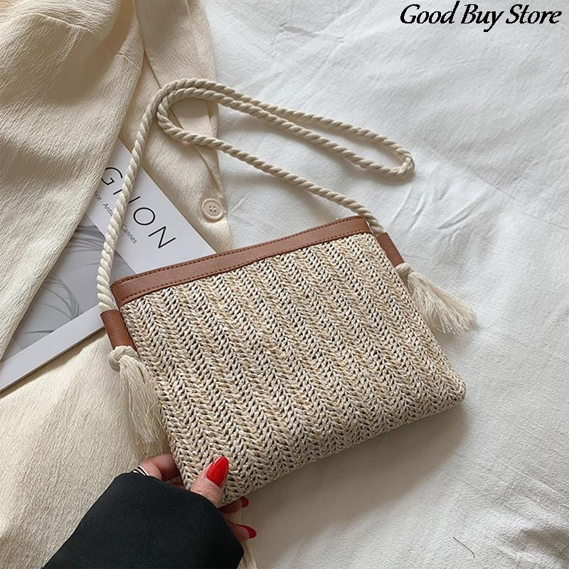 Női szalma kézitáskák Raffia Crossbody Pénztárcák Négyzetes pénztárca Női Beach Holiday Totes Crossbody táskák 2022 nyári tervezőtáska