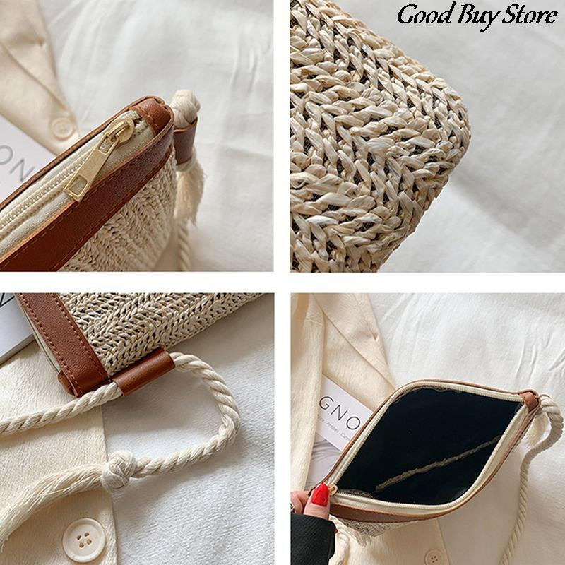 Női szalma kézitáskák Raffia Crossbody Pénztárcák Négyzetes pénztárca Női Beach Holiday Totes Crossbody táskák 2022 nyári tervezőtáska