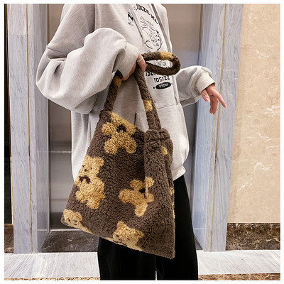 Κορεάτικο στυλ Γυναικεία τσάντα Φθινοπωρινή Χειμώνας Χαριτωμένο βελούδινο ύφασμα Τσάντα ώμου Γούνινη τσάντα αρκουδάκι Ιαπωνική κολεγιακή τσάντα ώμου