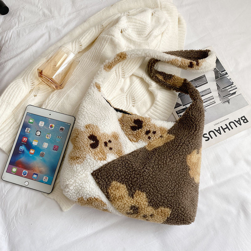 Κορεάτικο στυλ Γυναικεία τσάντα Φθινοπωρινή Χειμώνας Χαριτωμένο βελούδινο ύφασμα Τσάντα ώμου Γούνινη τσάντα αρκουδάκι Ιαπωνική κολεγιακή τσάντα ώμου