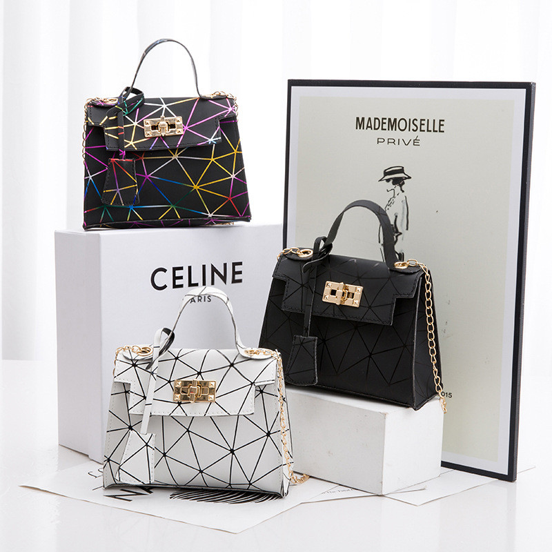 Nahast kotid Naiste brändi luksus 2021 värviline geomeetriline rombist kotikett mobiiltelefoni mündikott Mini käekott