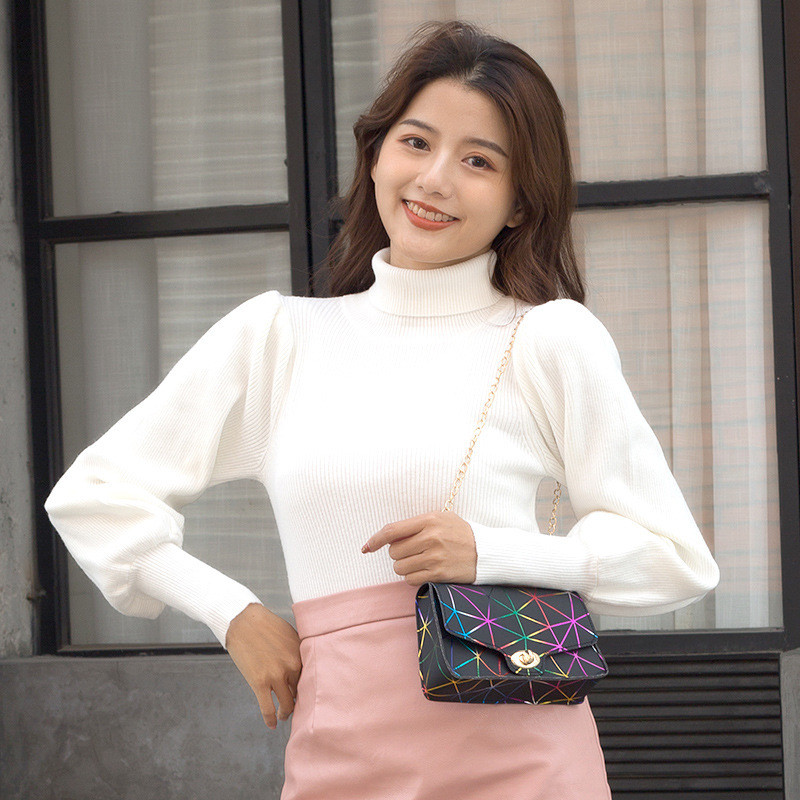 2021 Νέα μοντέρνα μόδα απλή τσάντα Messenger Πολύχρωμη αλυσίδα ώμου Μικρή τετράγωνη τσάντα Δερμάτινη τσάντα πολυτελείας