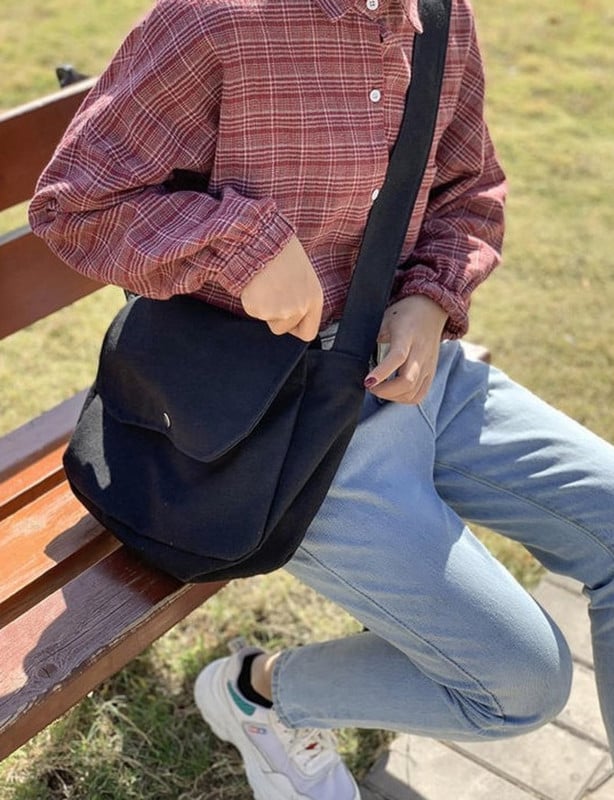 Κορεάτικη έκδοση Casual απλό λογοτεχνικό στυλ μονόχρωμη πλάγια τσάντα καμβά 2896877 ώμου Μοντέρνα, ευέλικτη vintage