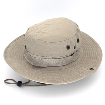 Мъже Жени Спортни Boonie Washed Cotton Twill Chin Cord Военна камуфлажна ловна шапка Travel Sun Cap Bucket Style Рибарски шапки