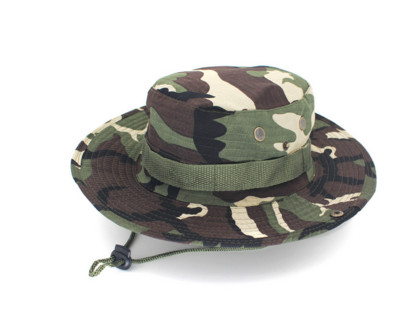 Bărbați, femei, sport, boonie, spălat, bumbac, sarg, șnur pentru bărbie, camuflaj militar, pălărie de vânătoare, șapcă de soare de călătorie, pălării de pescar în stil găleată