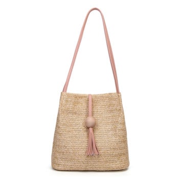 Дамска сламена чанта Плажна дамска чанта от бохемски ратан Ръчно изработени ръчно изработени чанти с кръстосано тяло Лятна плажна чанта с пискюли