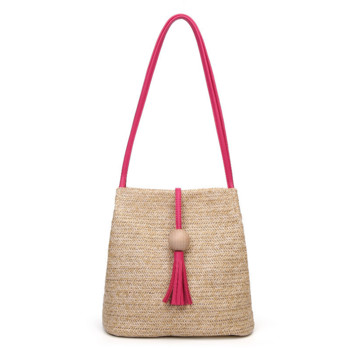 Дамска сламена чанта Плажна дамска чанта от бохемски ратан Ръчно изработени ръчно изработени чанти с кръстосано тяло Лятна плажна чанта с пискюли