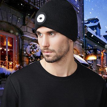 Unisex Ζεστό χειμωνιάτικο φωτεινό πλεκτό καπέλο 5 LED Beanie με ελαφρύ προβολέα καπάκι φακού Δώρο χειμερινού εξοπλισμού τρεξίματος εξωτερικού χώρου για άνδρες και γυναίκες