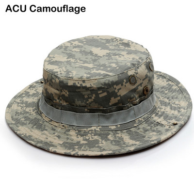 Kamufliažinė Boonie skrybėlė Taktinė JAV armijos kibiro kepurės Karinės daugiakamerės Panamos vasaros kepurė Medžioklė Žygiai Lauke Camo Kepurės nuo saulės Vyrai