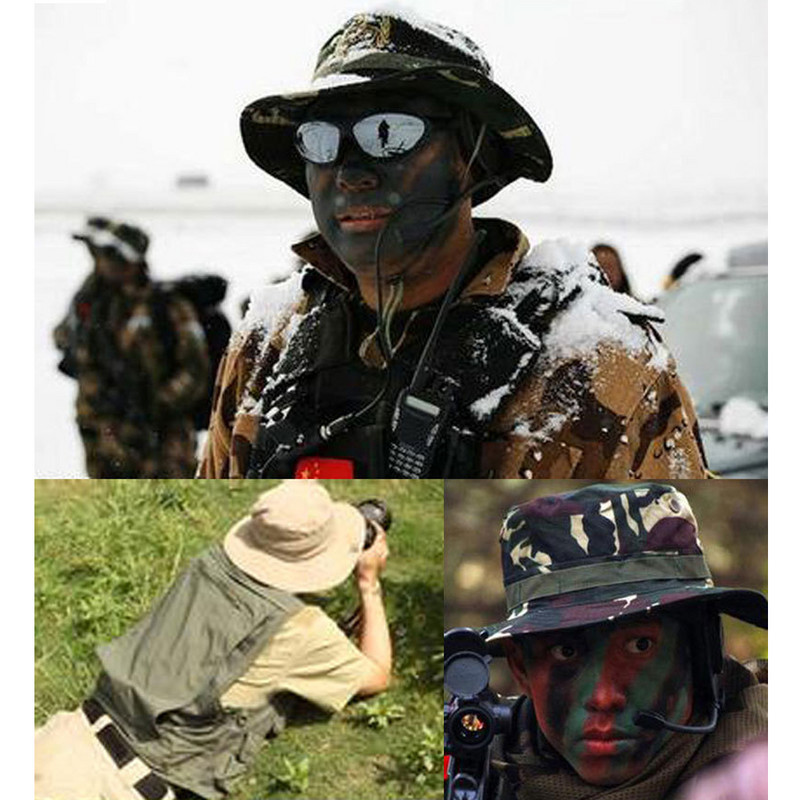 Kamufliažinė Boonie skrybėlė Taktinė JAV armijos kibiro kepurės Karinės daugiakamerės Panamos vasaros kepurė Medžioklė Žygiai Lauke Camo Kepurės nuo saulės Vyrai