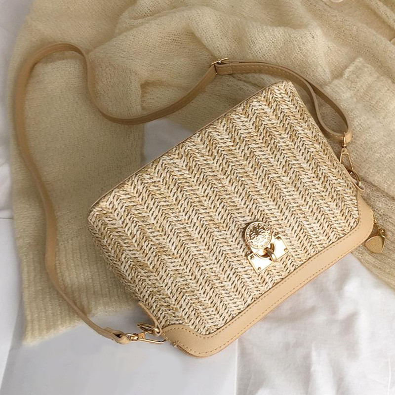 Τσάντες ταξιδιού Γυναικείες τσάντες με ψάθινο κοχύλι Μόδα Καλοκαιρινή τσάντα με ψάθινη υφή παραλίας Γυναικεία τσάντα με έναν ώμο με όλα τα ταιριαστά