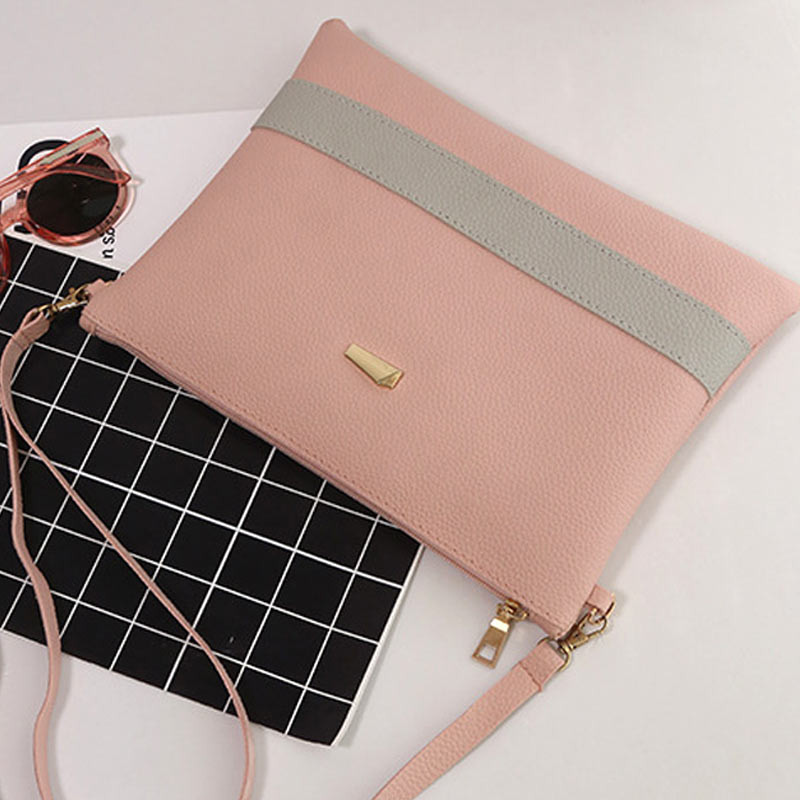 Uus saabunud PU-nahast hitt värvi triibuline lukuga käekott Naiste Crossbody käekott Korea naiste naiste õlakott Populaarne