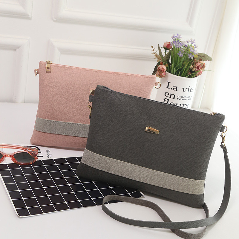 Uus saabunud PU-nahast hitt värvi triibuline lukuga käekott Naiste Crossbody käekott Korea naiste naiste õlakott Populaarne