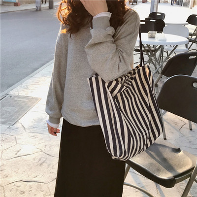 Strip Canvas Shoulder Bags Environmental Shopping Bag Tote Package Crossbody Τσάντες Πορτοφόλια Casual τσάντα για γυναίκες Mujer Bolsas
