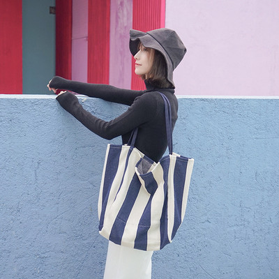 Strip Canvas Shoulder Bags Environmental Shopping Bag Tote Package Crossbody Τσάντες Πορτοφόλια Casual τσάντα για γυναίκες Mujer Bolsas