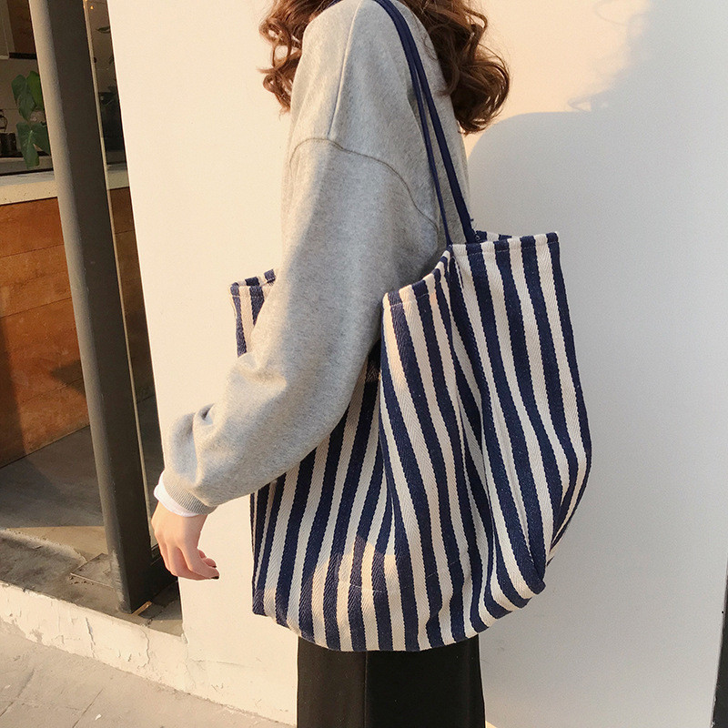Strip Canvas Shoulder Bags Environmental Shopping Bag Tote Package Crossbody Τσάντες Πορτοφόλια Casual τσάντα για γυναίκες Mujer Bolsas