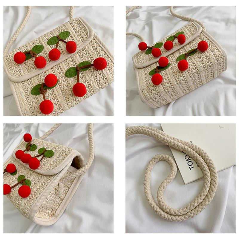 2019. aasta uus mood Wild Casual Cherry dekoratiivne õlgõlakott naistele Crossbody kott Uued rannakotid väljas reisimiseks