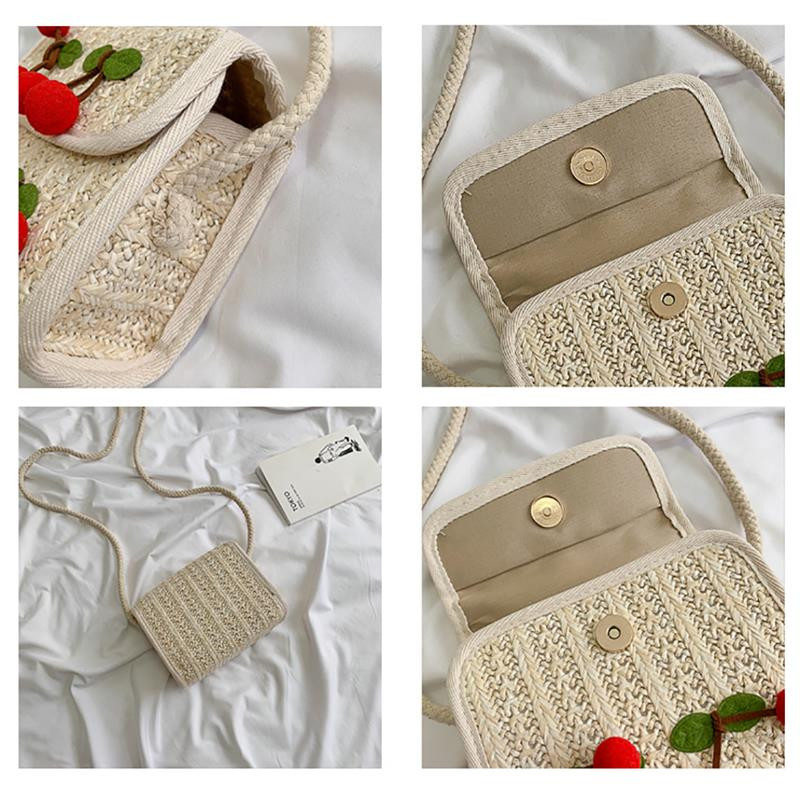 2019. aasta uus mood Wild Casual Cherry dekoratiivne õlgõlakott naistele Crossbody kott Uued rannakotid väljas reisimiseks