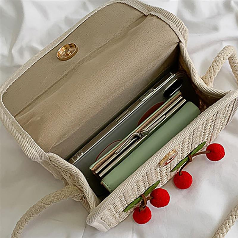 2019. aasta uus mood Wild Casual Cherry dekoratiivne õlgõlakott naistele Crossbody kott Uued rannakotid väljas reisimiseks