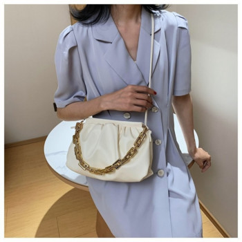 Нови чанти през рамо с дебела верига за жени Плисирана облачна чанта от изкуствена кожа Проста чанта през рамо Ежедневни дамски чанти Дизайнерски чанти
