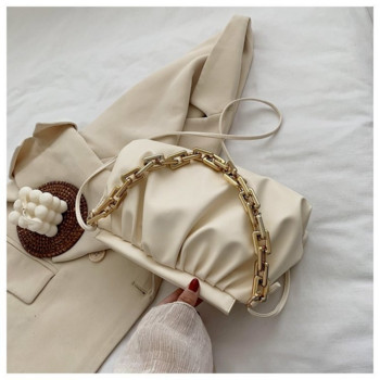 Нови чанти през рамо с дебела верига за жени Плисирана облачна чанта от изкуствена кожа Проста чанта през рамо Ежедневни дамски чанти Дизайнерски чанти