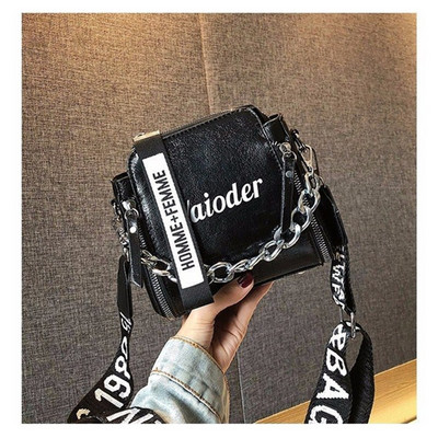 ELVASEK Дамски чанти Дамски 2020 г. Нови диви наклонени чанти през рамо с широка презрамка с букви Модна цветна ежедневна чанта с цип