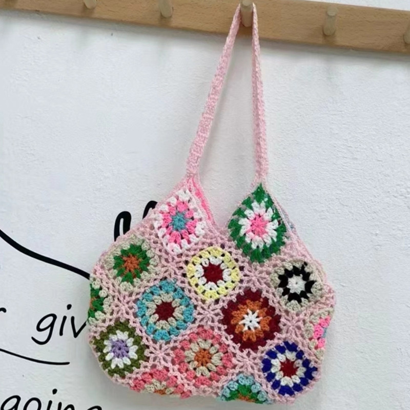 Дамска плетена ретро дамска чанта Дамска чанта за рамо Бохемски стил Ежедневна голяма чанти Преносими пазарски чанти Летни плажни чанти