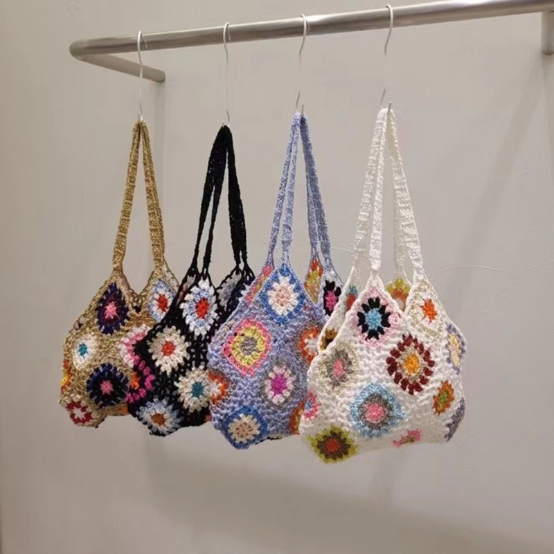Дамска плетена ретро дамска чанта Дамска чанта за рамо Бохемски стил Ежедневна голяма чанти Преносими пазарски чанти Летни плажни чанти