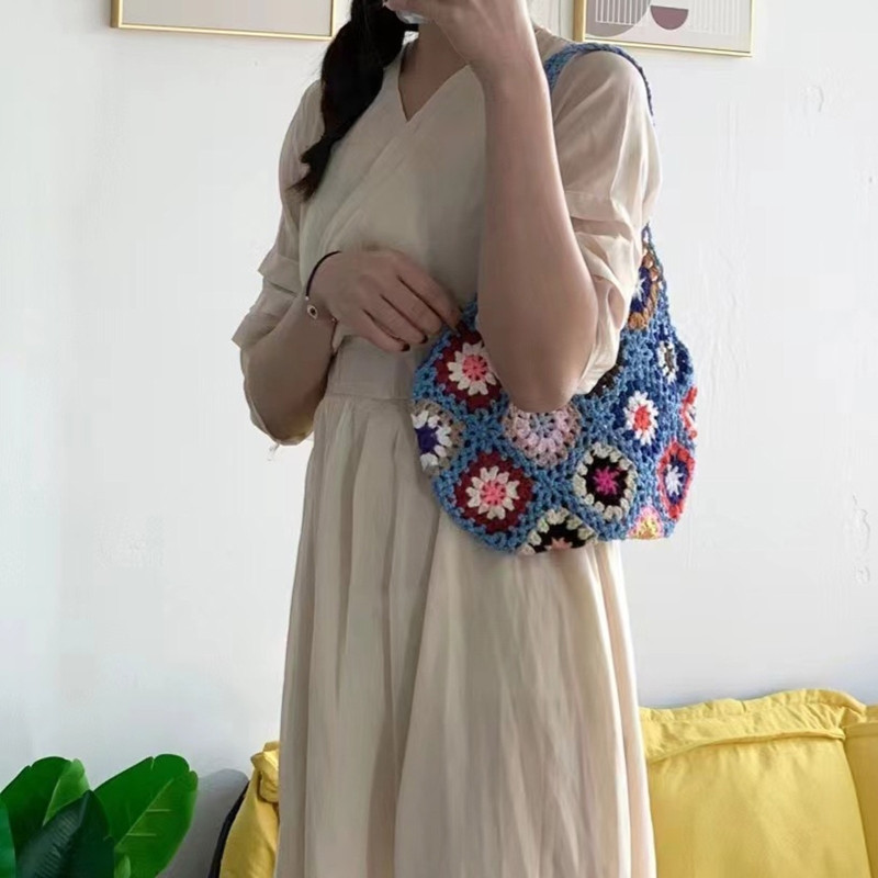 Дамска плетена ретро дамска чанта Дамска чанта за рамо Бохемски стил Ежедневна голяма чанти Преносими пазарски чанти Летни плажни чанти