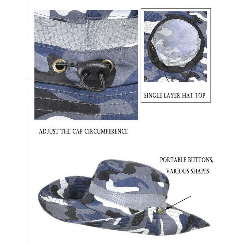 Нов летен красив мъжки мъжки слънчева рибарска шапка с голяма периферия, катерене, риболовен туризъм, слънчева шапка, шапка с кофа, слънцезащитна шапка
