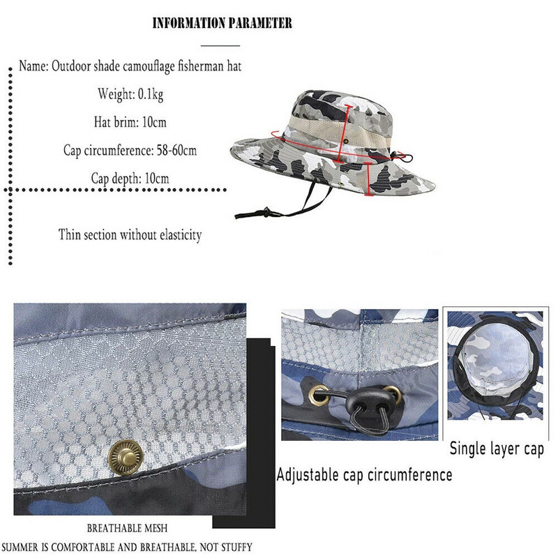 Нов летен красив мъжки мъжки слънчева рибарска шапка с голяма периферия, катерене, риболовен туризъм, слънчева шапка, шапка с кофа, слънцезащитна шапка