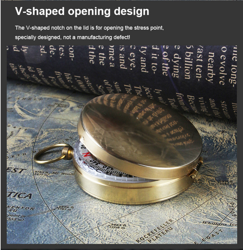 Augstas kvalitātes kempings pārgājienu kabatas misiņa zelta kompass pārnēsājams kompass navigācijai āra aktivitātēm, izdzīvošanai ārā