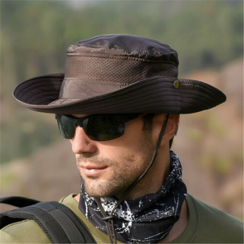 Западни каубойски шапки за мъже Летни ретро мрежести дишащи мъжки кофи шапки Ваканционни плажни шапки Мъжки вятърни въжета Фиксирана туристическа шапка Мъжки